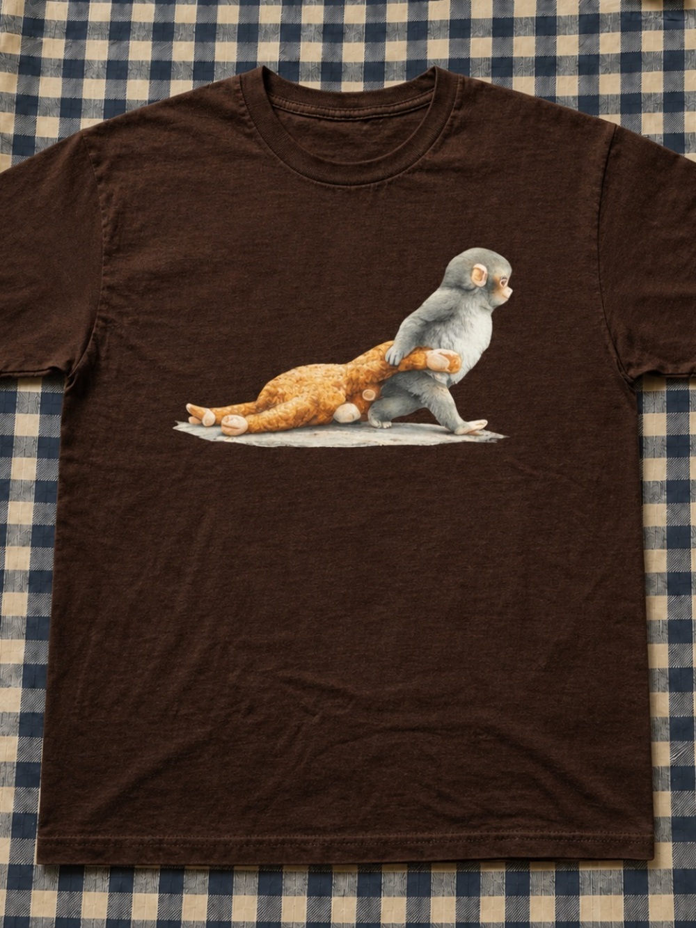 Dark Choco Graphic T-Shirt with Playful Monkey